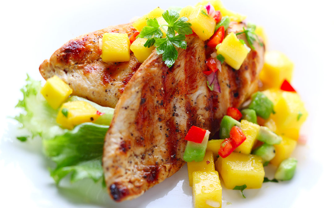 Grilled chicken breast with fresh mango salsa