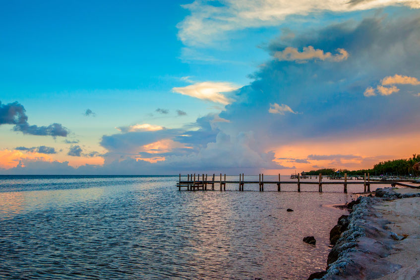 Beautiful sunset on the quiet beach of Marathon Key in Florida Keys, United States