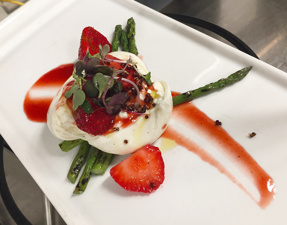 Burrata Cheese - Balalsamic Strawberry Sauce Grilled Asparagus Toasted Quinoa