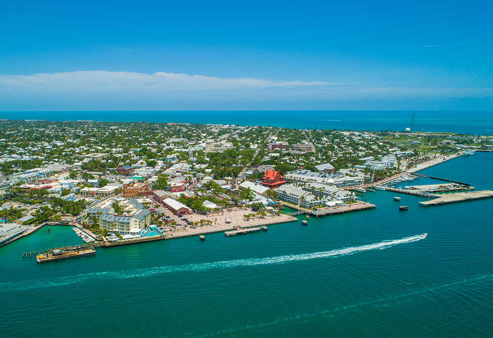 Aerial drone shot of Key West Florida USA