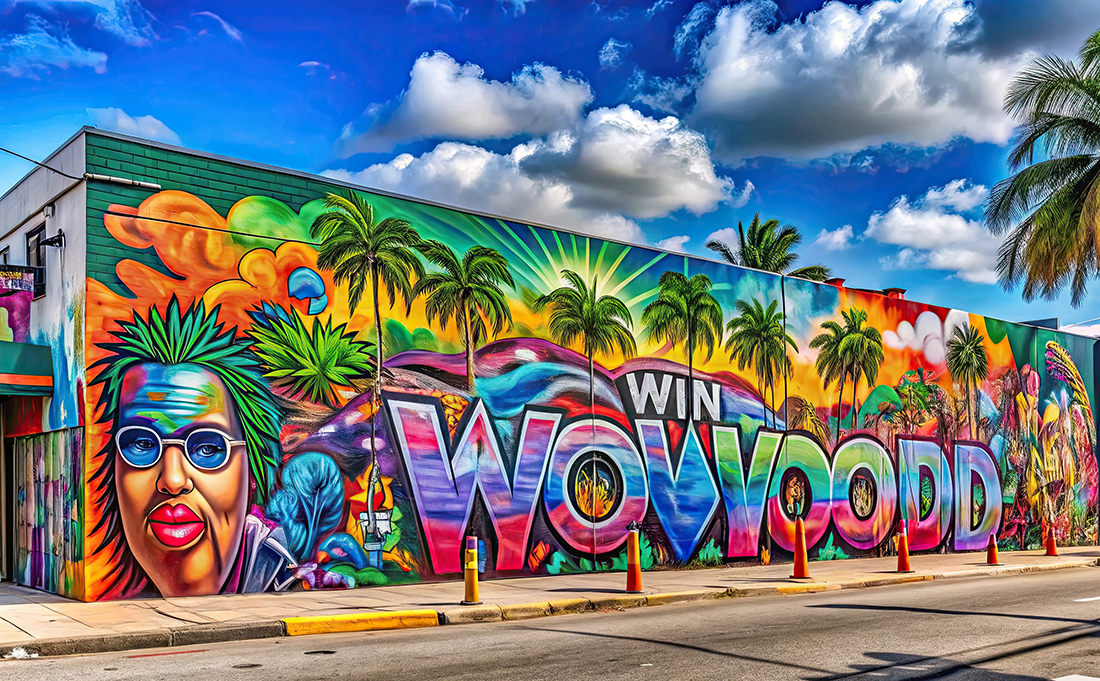 Colorful graffiti art on a street wall in the Wynwood area, Miami